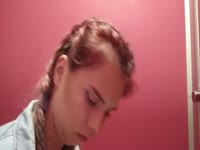 Pretty college girl pooping in the public toilet